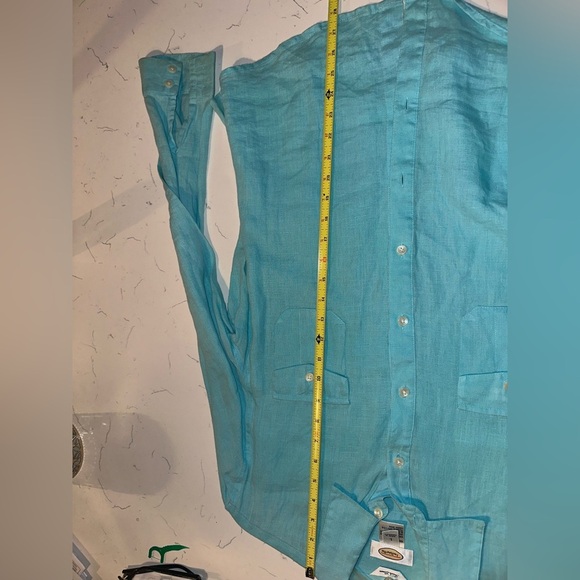 Talbots Vintage 100% Irish Linen Aqua Button Down Long Sleeve Top Size Large - Picture 6 of 6